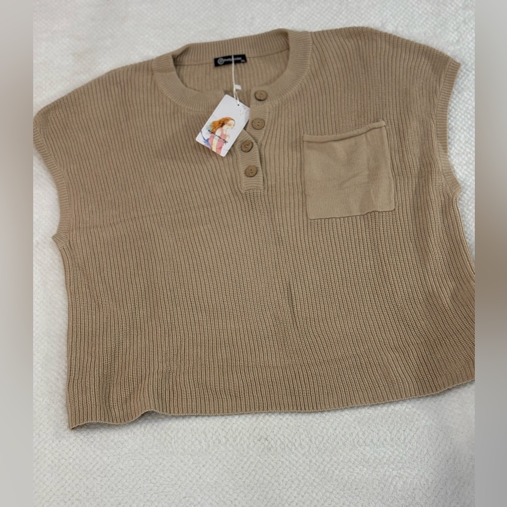 PrettyGarden Tan Knit Top with Pocket xxl